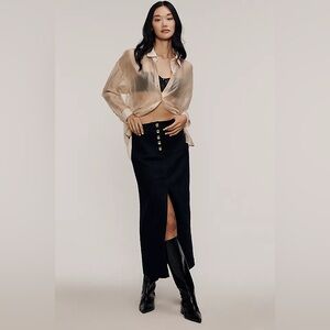 English Factory Anthropologie Size L Black Denim Button-Front Midi Skirt